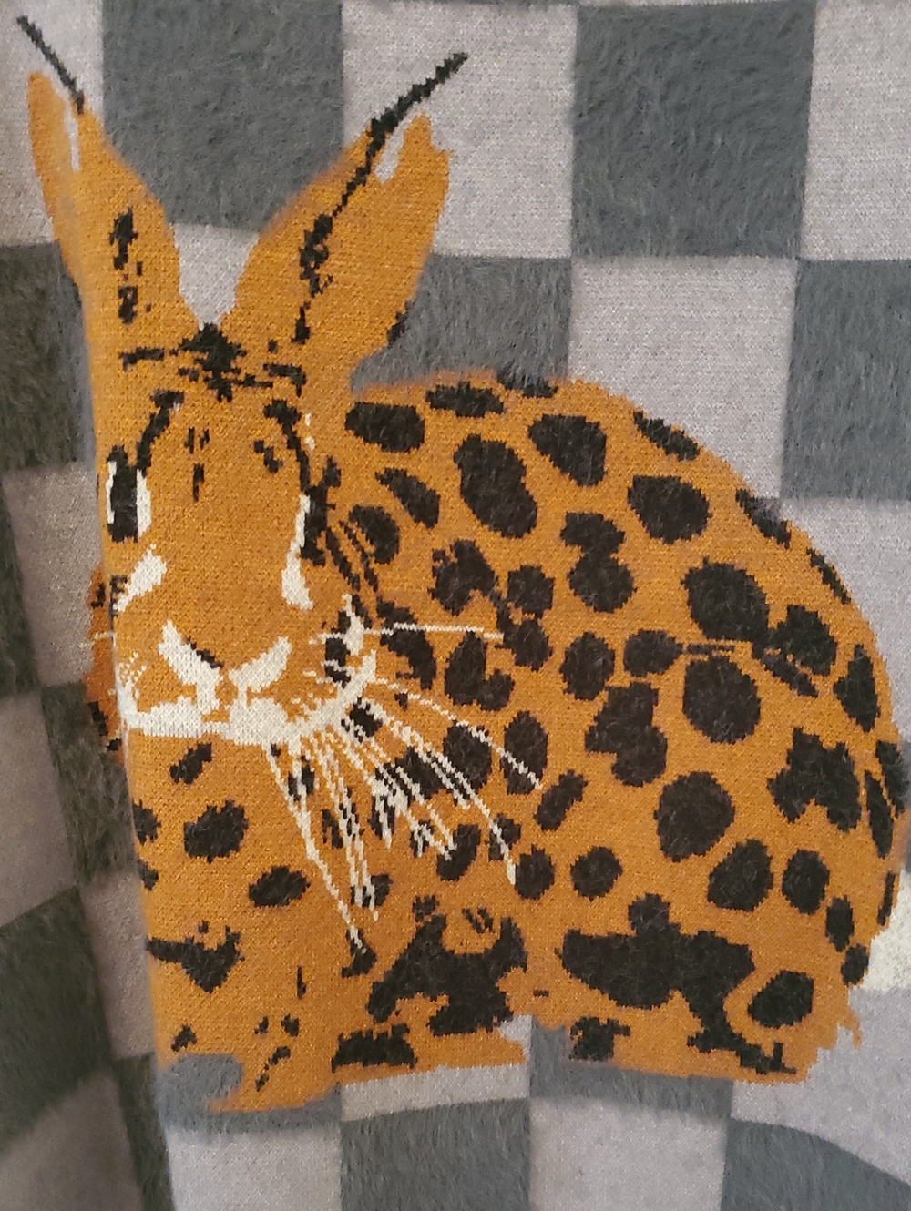 Dressed in LALA Lavender & Gray Checkerboard Bunny Sweater - Picture 5 of 7